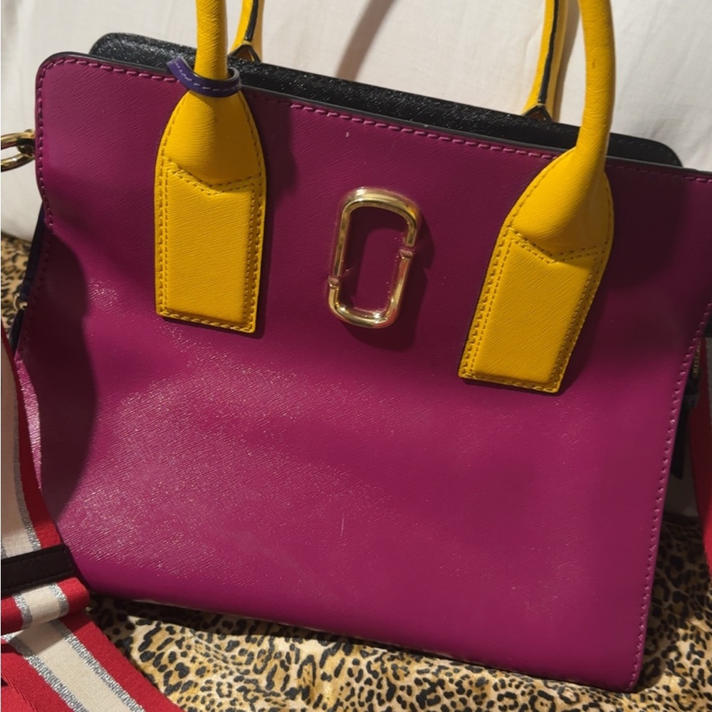 Marc Jacobs Pink and Yellow Big Shot Satchel with Gold Hardware